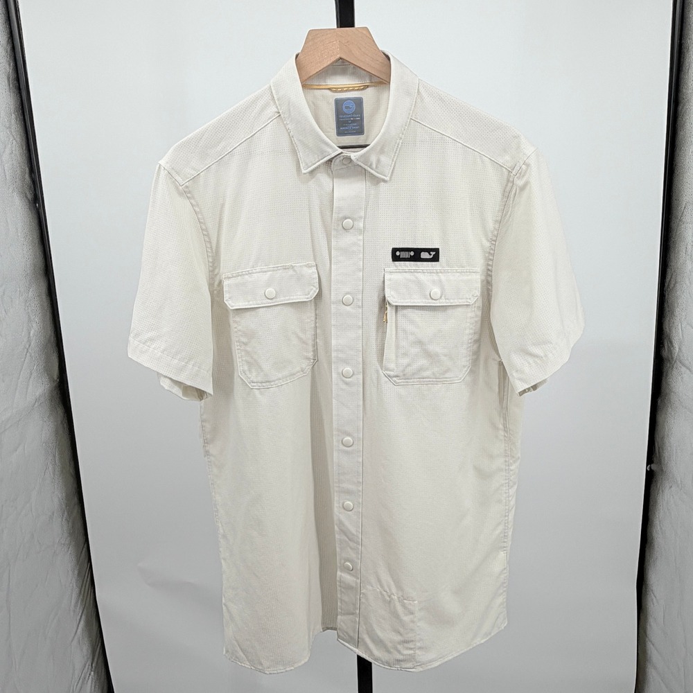 Jeep x Vineyard Vines Perforated Performance Fishing Shirt Mens M Short Sleeve